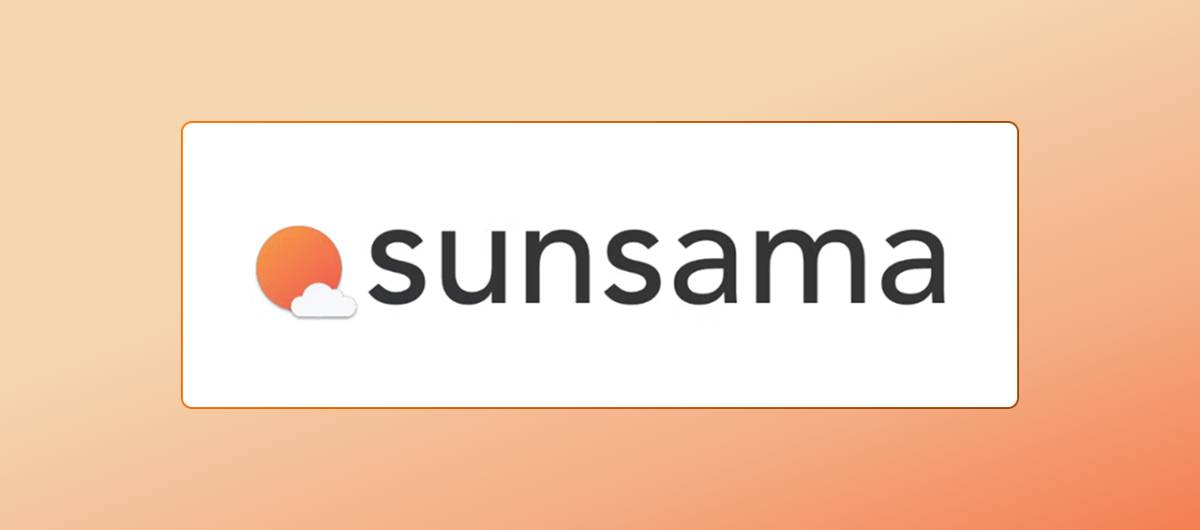 Sunsama logo, featuring an orange sun above a cloud, next to the word sunsama on an orange gradient background.